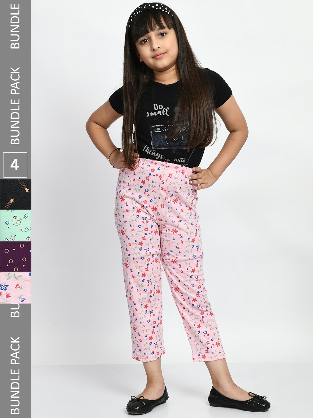 

BAESD Girls Pack Of 4 Printed Pure Cotton Lounge Pants, Pink