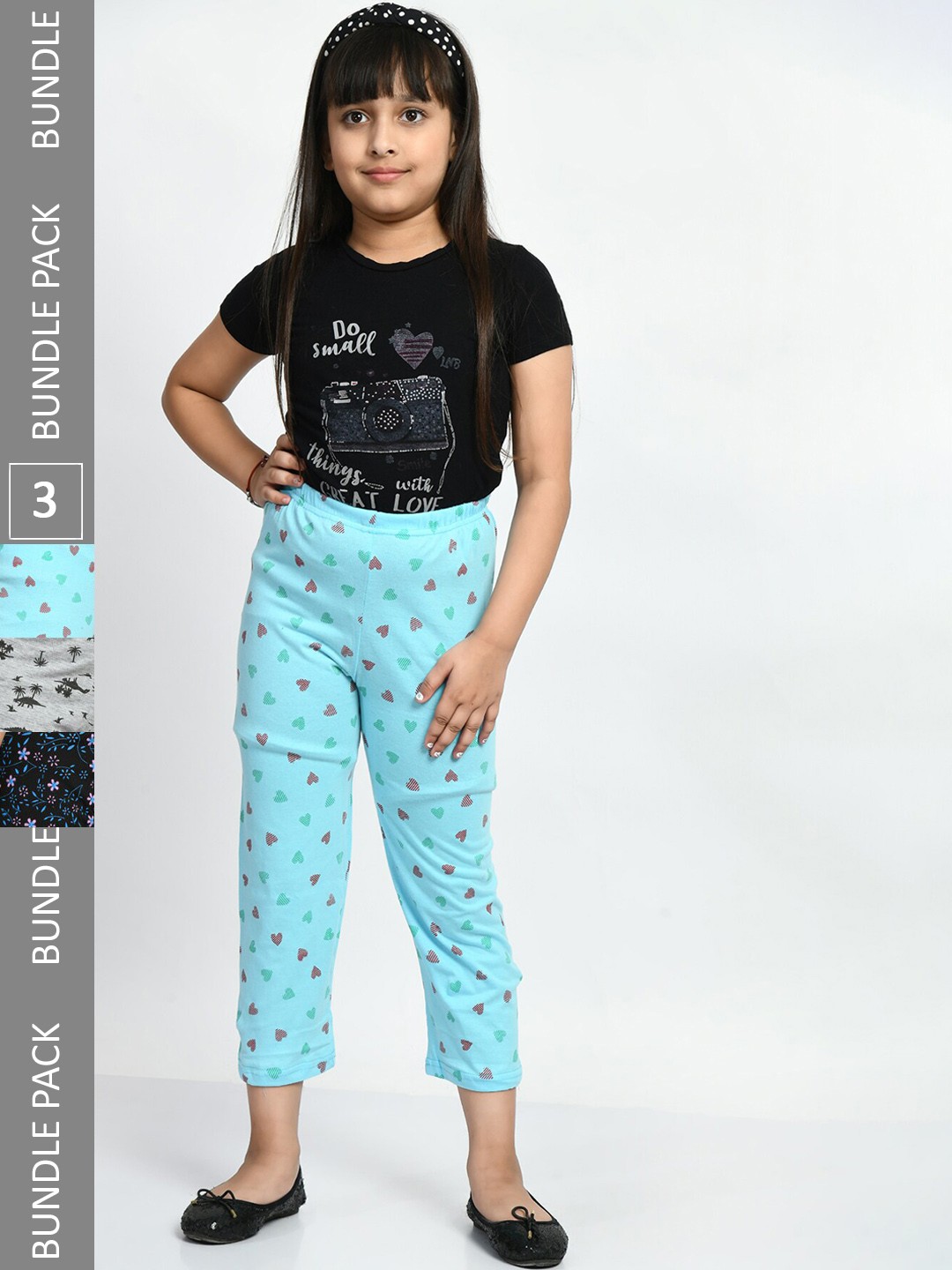 

BAESD Girls Pack Of 3 Printed Pure Cotton Lounge Pants, Blue