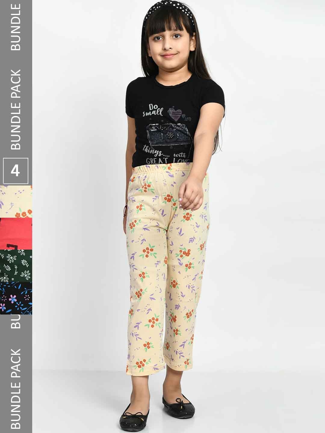

BAESD Girls Pack Of 4 Printed Pure Cotton Lounge Pants, Yellow