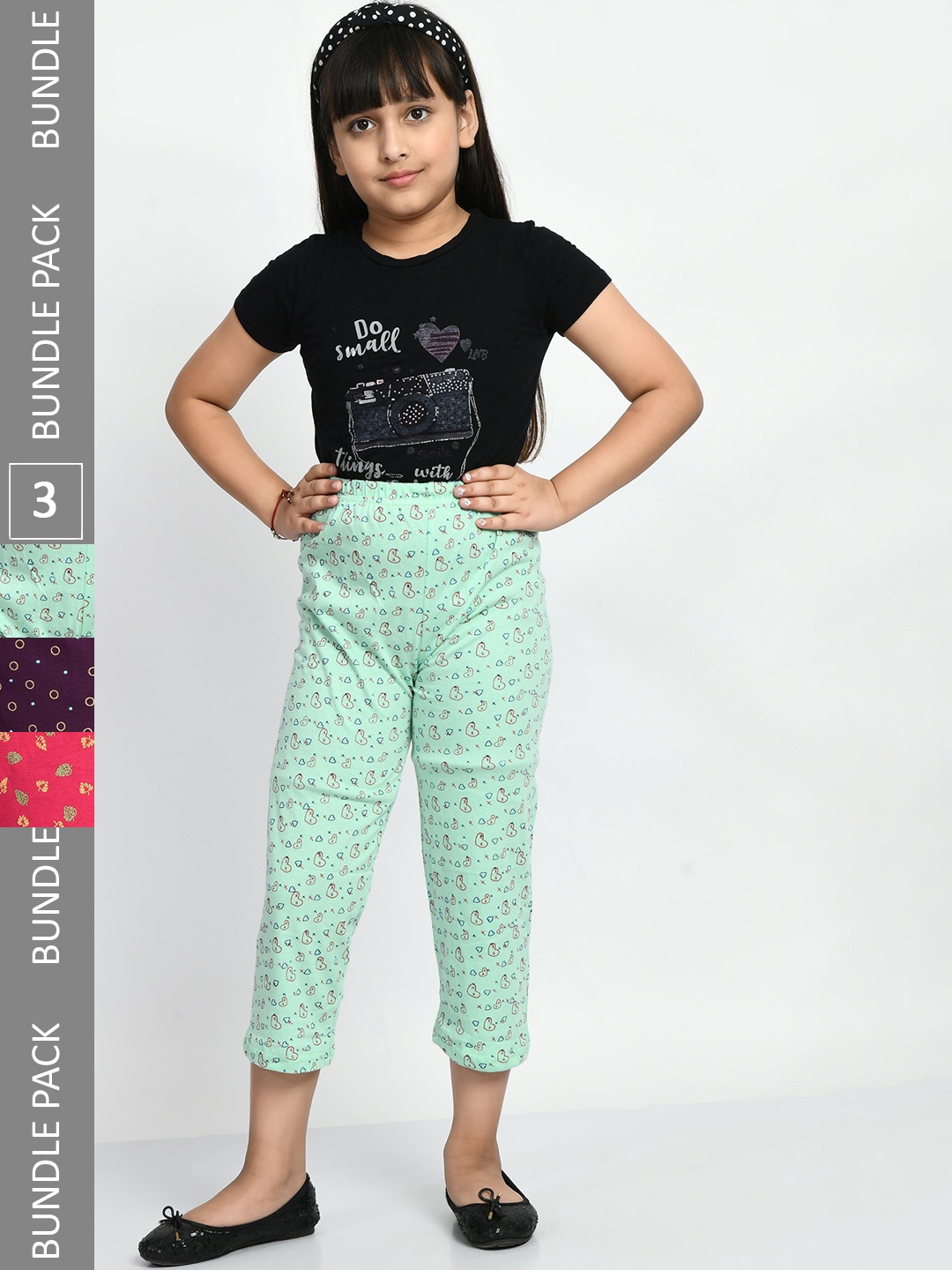 

BAESD Girls Pack Of 3 Printed Pure Cotton Lounge Pants, Sea green