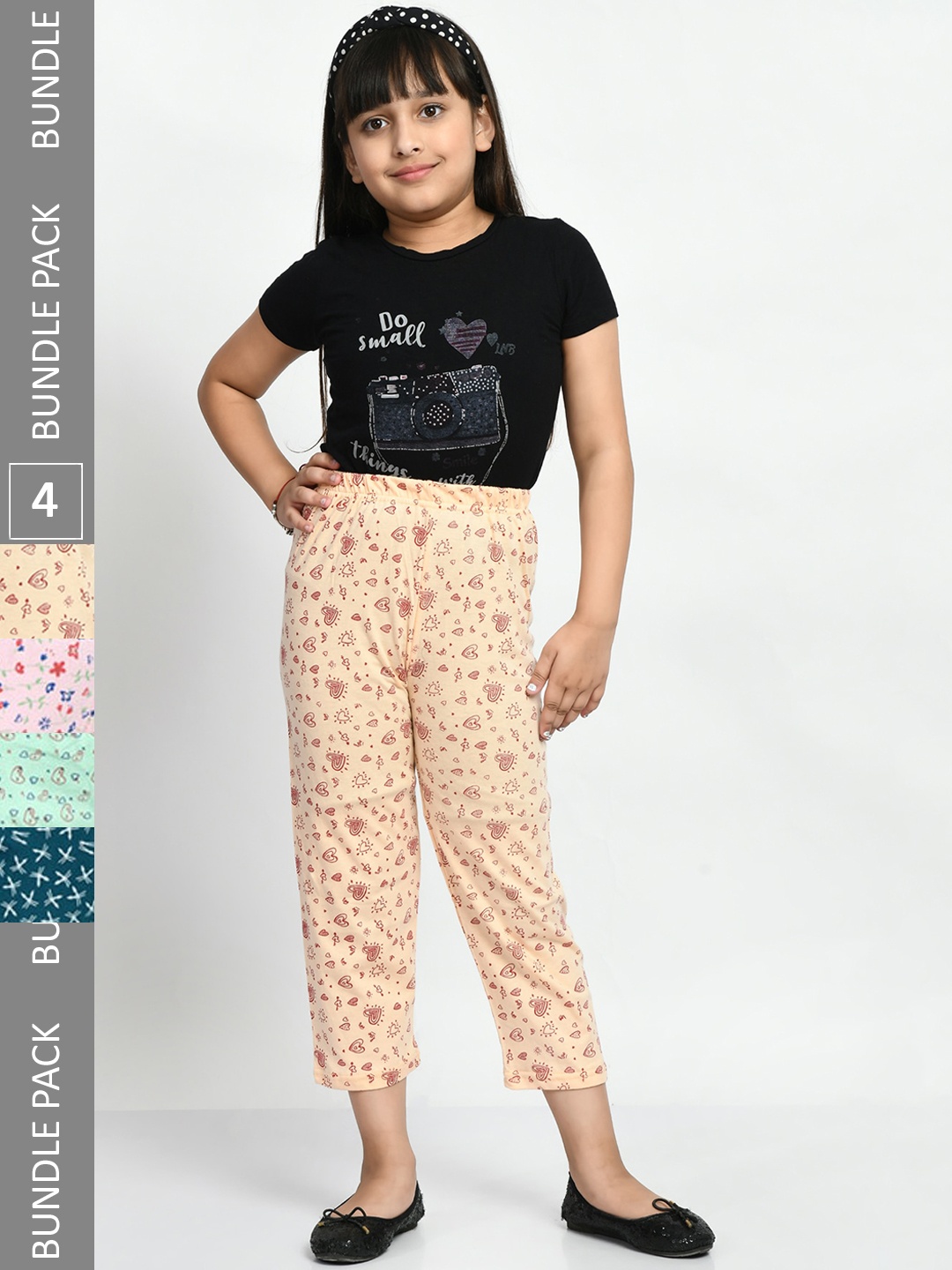 

BAESD Girls Pack Of 4 Printed Cotton Lounge Pants, Sea green