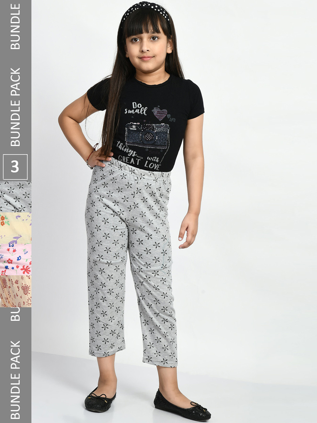 

BAESD Girls Pack Of 3 Printed Cotton Lounge Pants, Grey