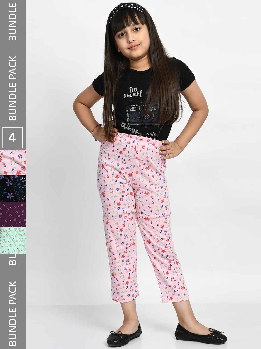 

BAESD Girls Pack Of 4 Printed Pure Cotton Lounge Pants, Pink