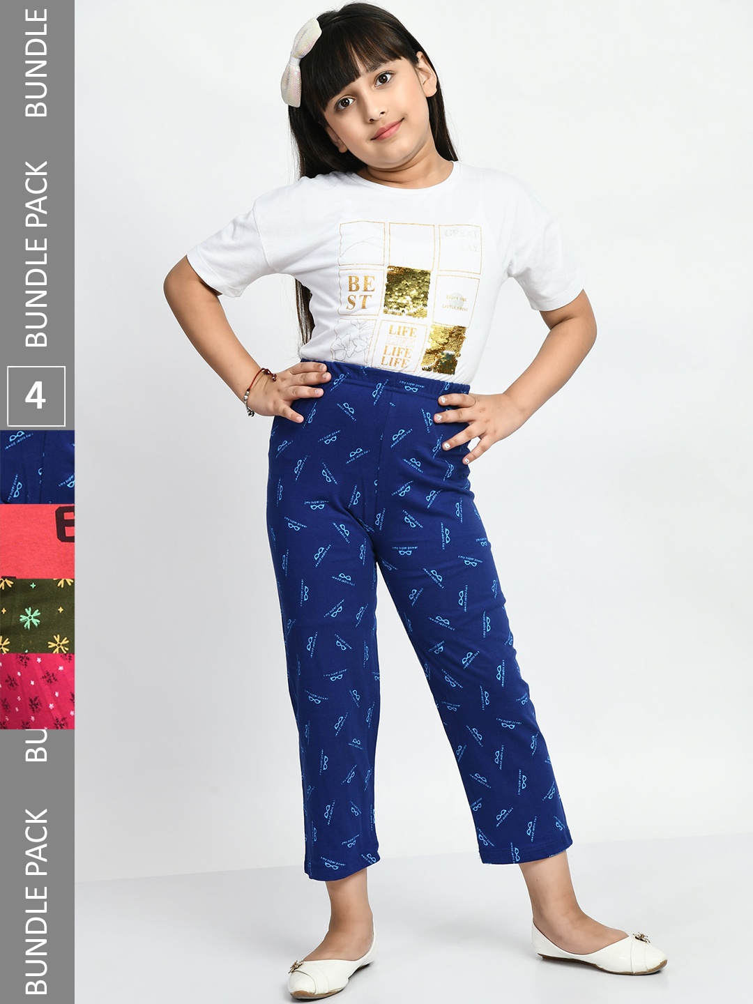 

BAESD Girls Pack Of 4 Printed Pure Cotton Lounge Pants, Blue