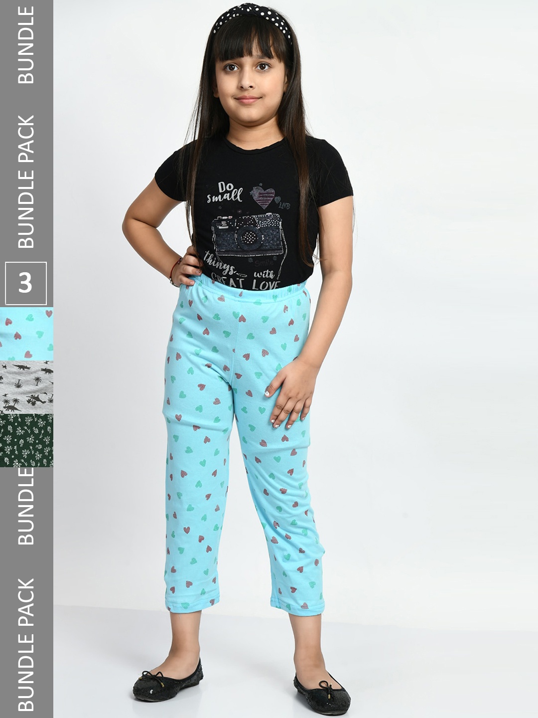 

BAESD Girls Pack Of 3 Printed Cotton Cropped Lounge Pants, Turquoise blue