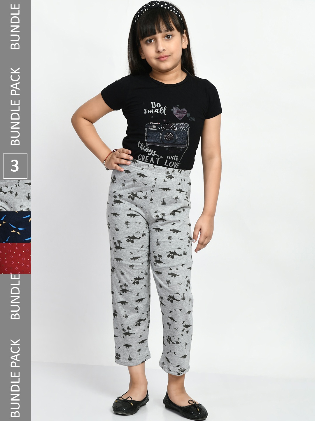 

BAESD Girls Pack Of 3 Printed Pure Cotton Lounge Pants, Grey