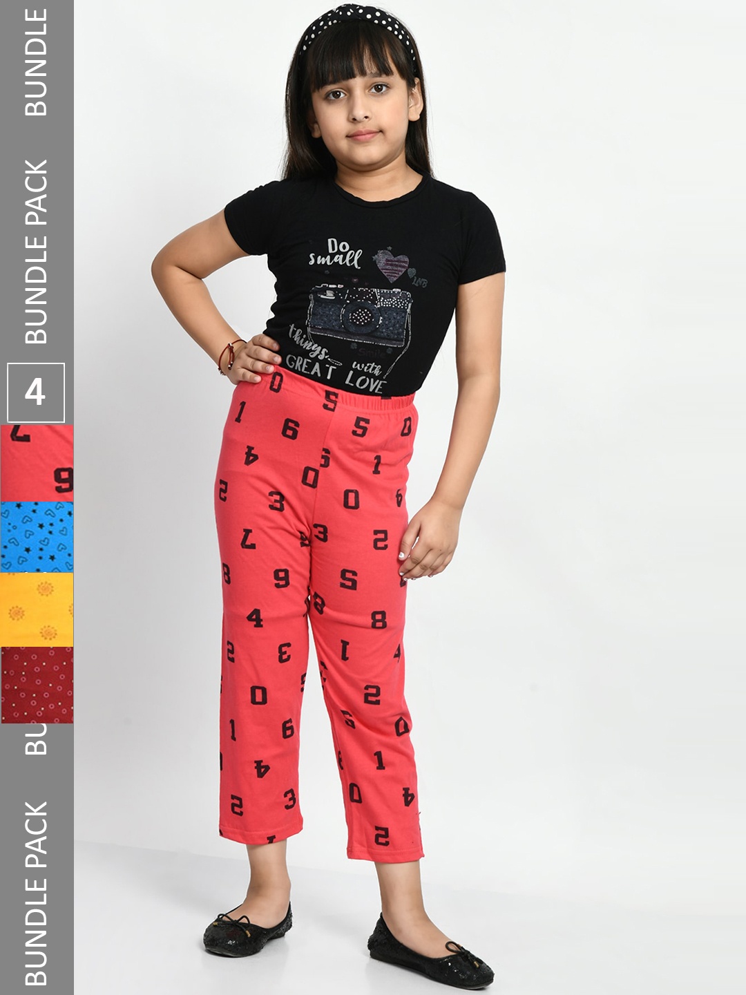 

BAESD Girls Pack Of 4 Pure Cotton Printed Lounge Pants, Pink