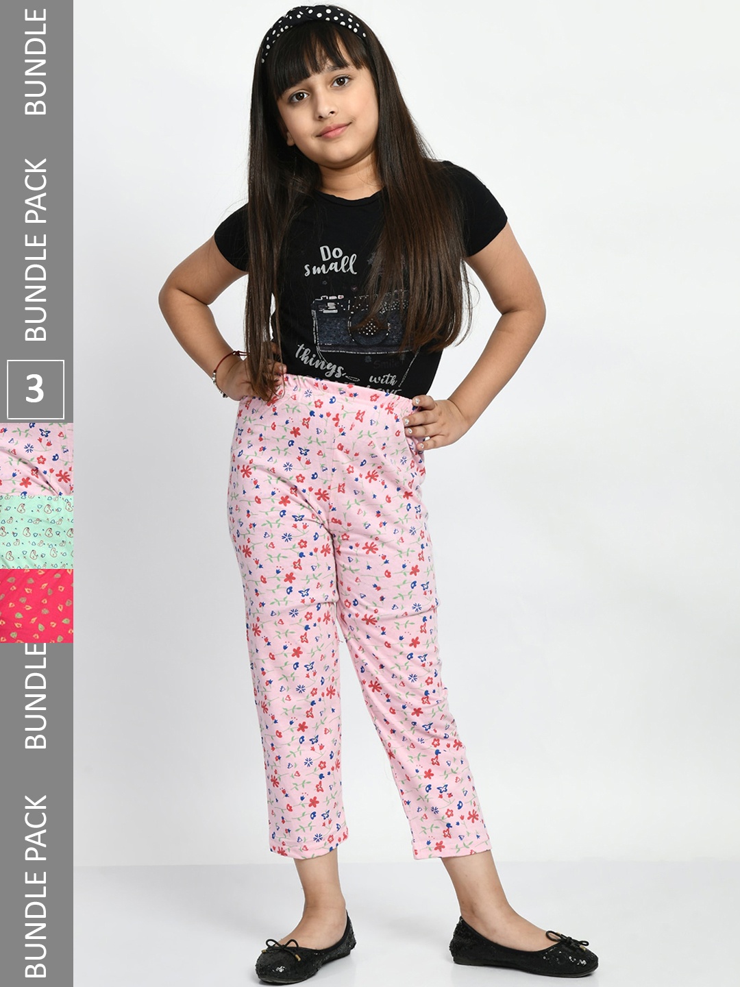 

BAESD Girls Pack Of 3 Printed Pure Cotton Lounge Pants, Pink