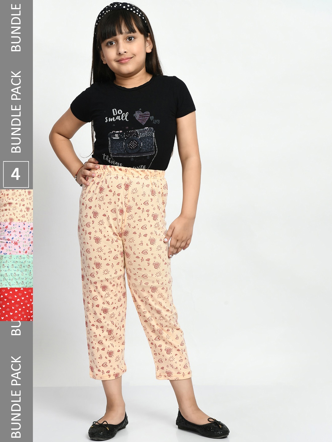 

BAESD Girls Pack Of 4 Printed Pure Cotton Lounge Pants, Red