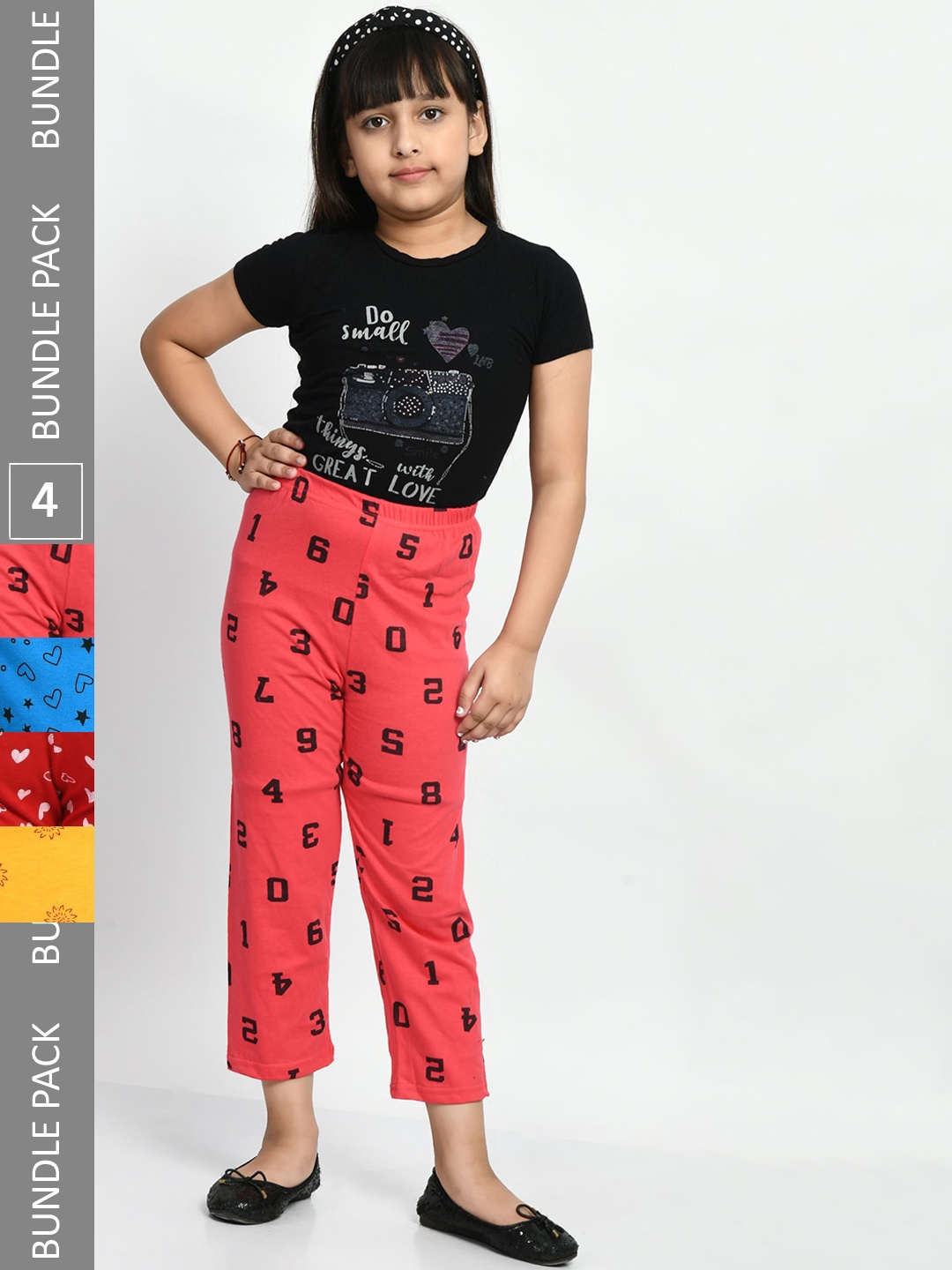 

BAESD Girls Pack Of 4 Printed Cotton Lounge Pants, Coral