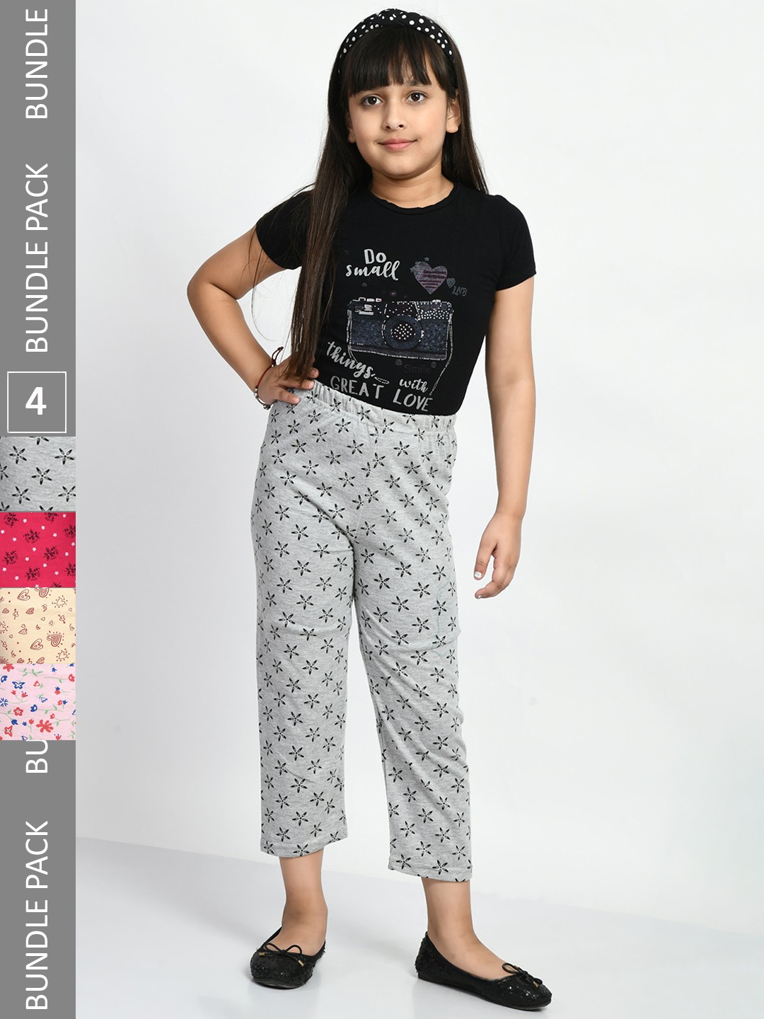 

BAESD Girls Pack Of 4 Printed Pure Cotton Lounge Pants, Grey
