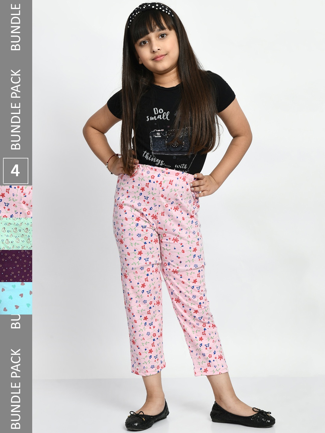 

BAESD Girls Pack Of 4 Printed Pure Cotton Lounge Pants, Pink