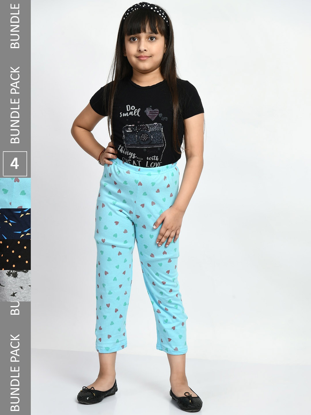 

BAESD Girls Pack Of 4 Printed Cotton Lounge Pants, Blue