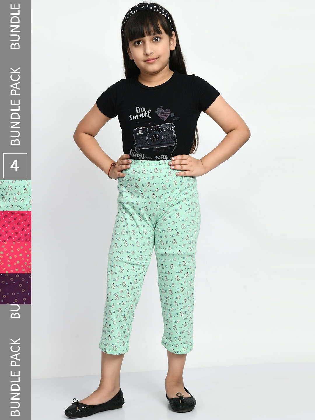 

BAESD Girls Pack Of 4 Printed Cotton Cropped Lounge Pants, Green