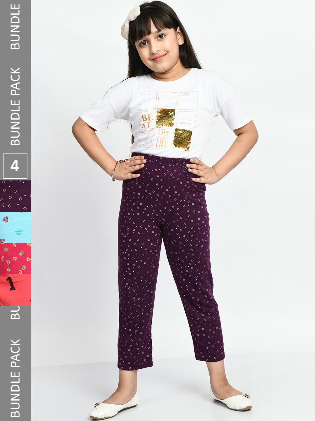 

BAESD Girls Pack Of 4 Printed Cotton Cropped Lounge Pants, Burgundy