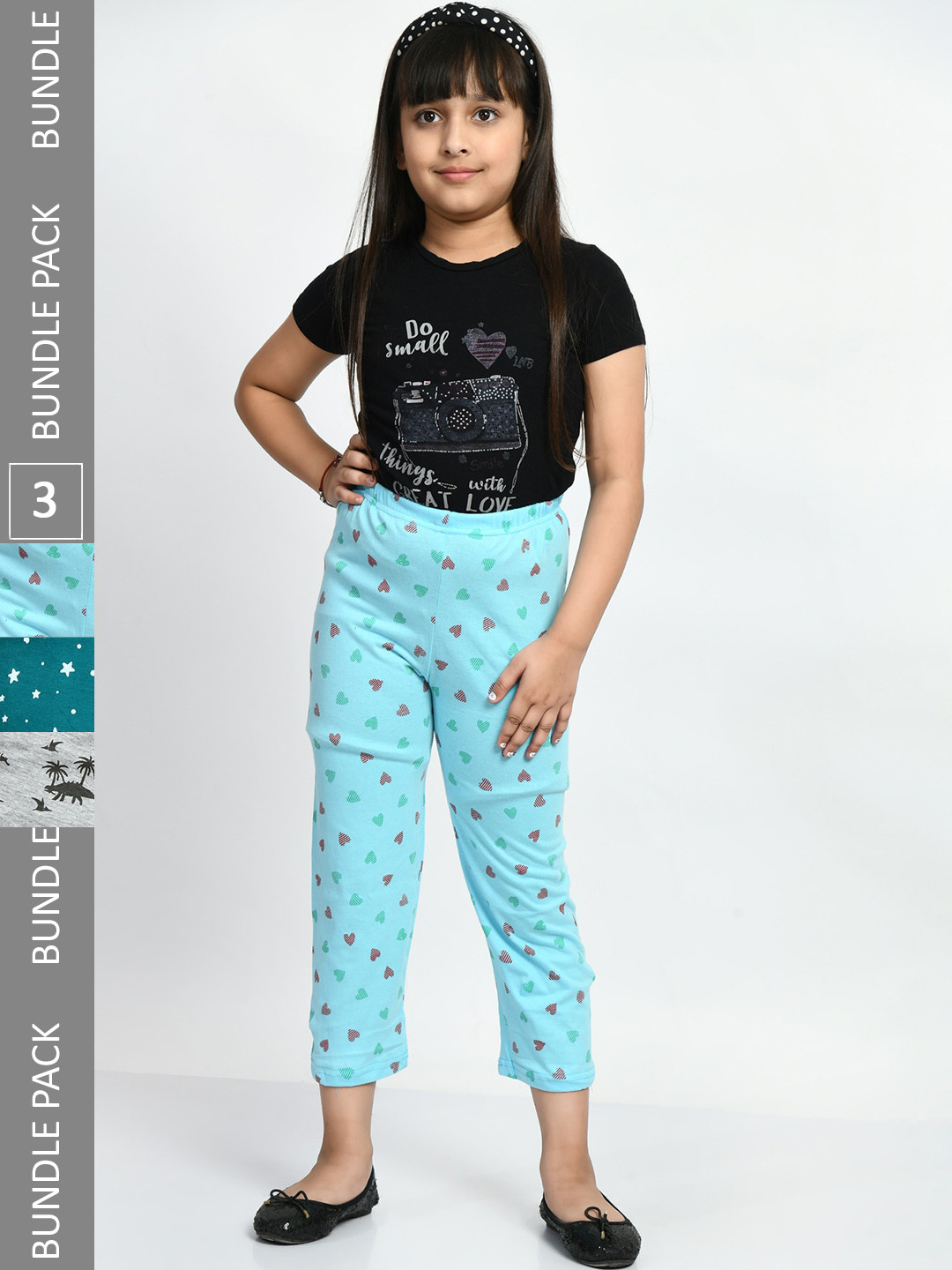 

BAESD Girls Pack Of 3 Printed Pure Cotton Lounge Pants, Teal