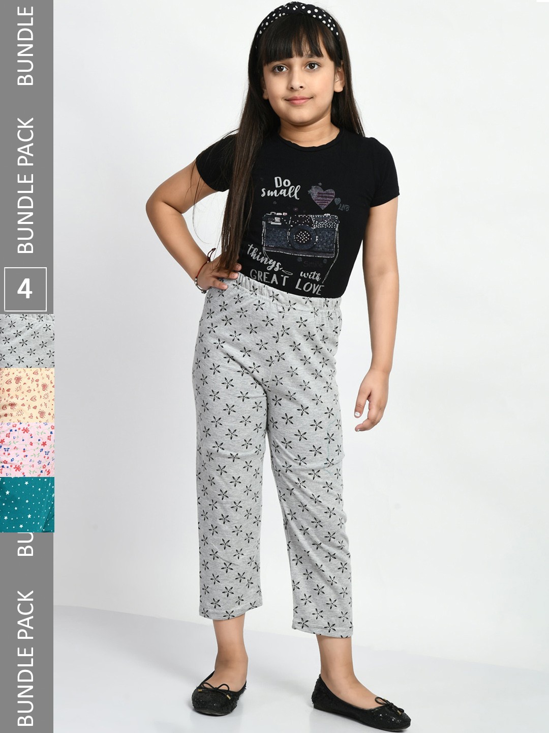 

BAESD Girls Pack Of 4 Conversational Printed Pure Cotton Lounge Pants, Grey