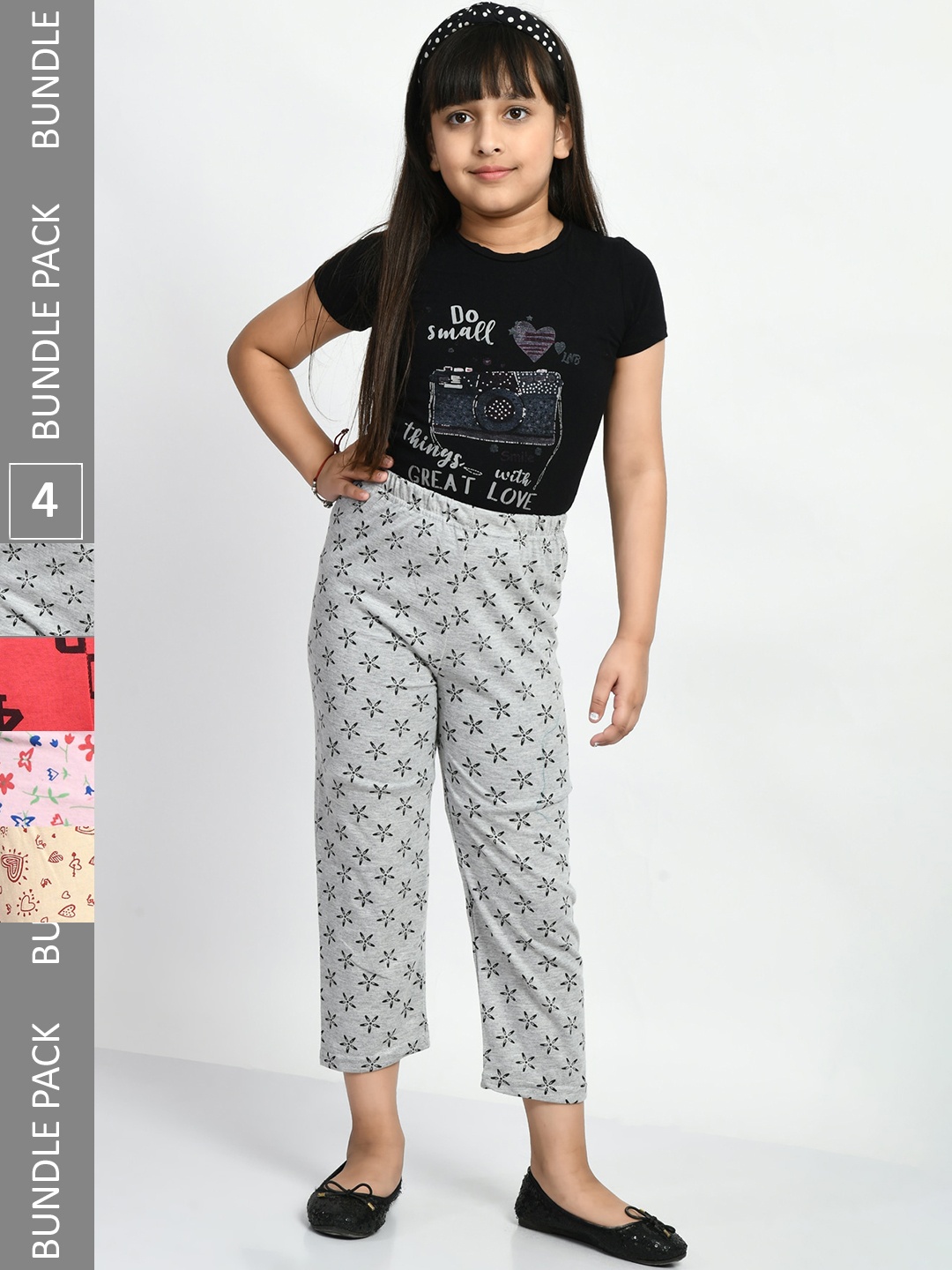 

BAESD Girls Pack Of 4 Printed Pure Cotton Lounge Pants, Grey