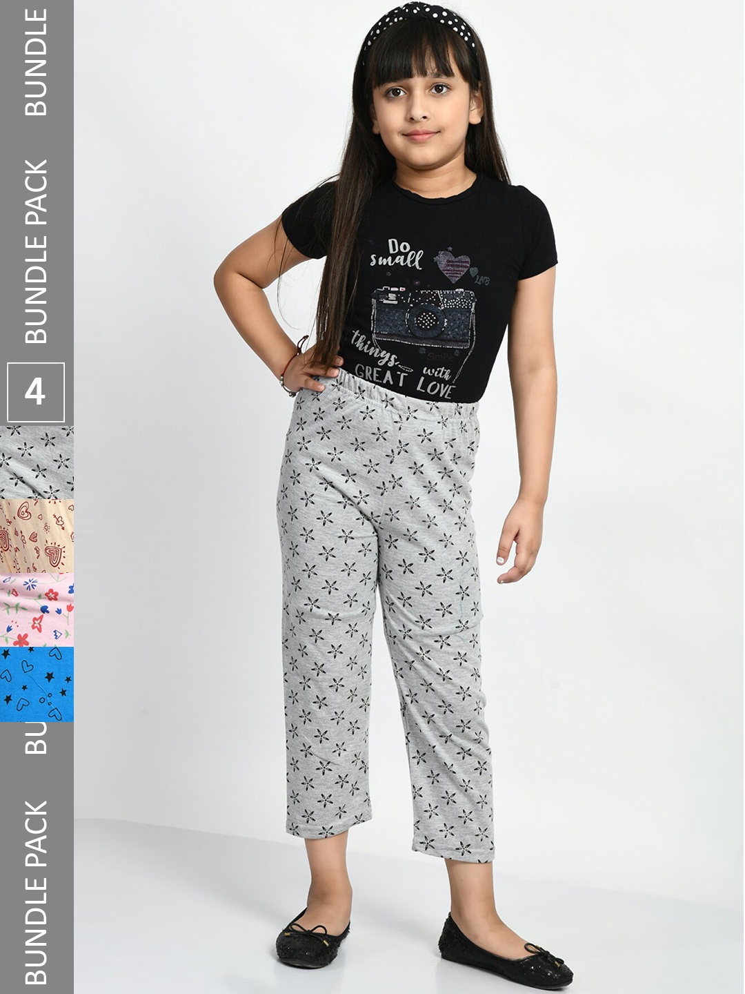 

BAESD Girls Pack Of 4 Printed Pure Cotton Lounge Pants, Grey