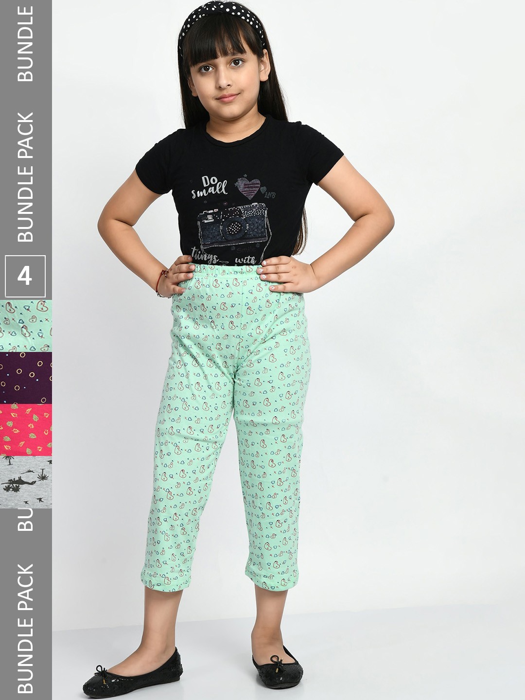

BAESD Girls Pack Of 4 Printed Pure Cotton Lounge Pants, Sea green