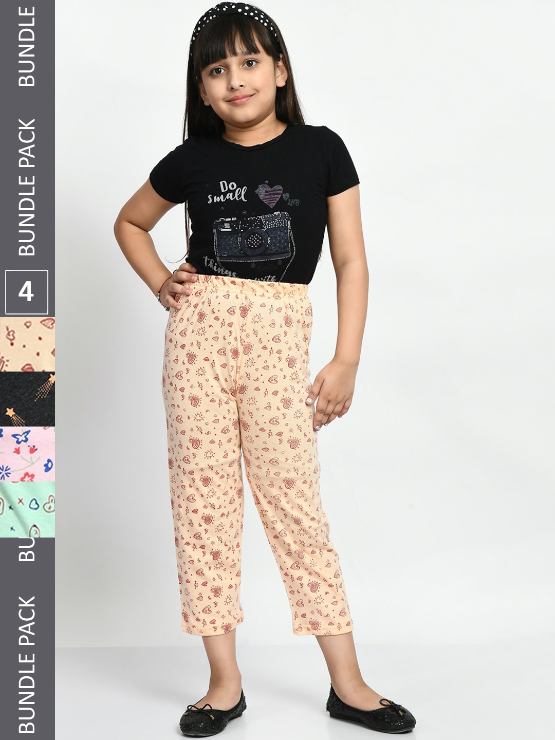 

BAESD Girls Pack Of 4 Printed Pure Cotton Lounge Pants, Beige