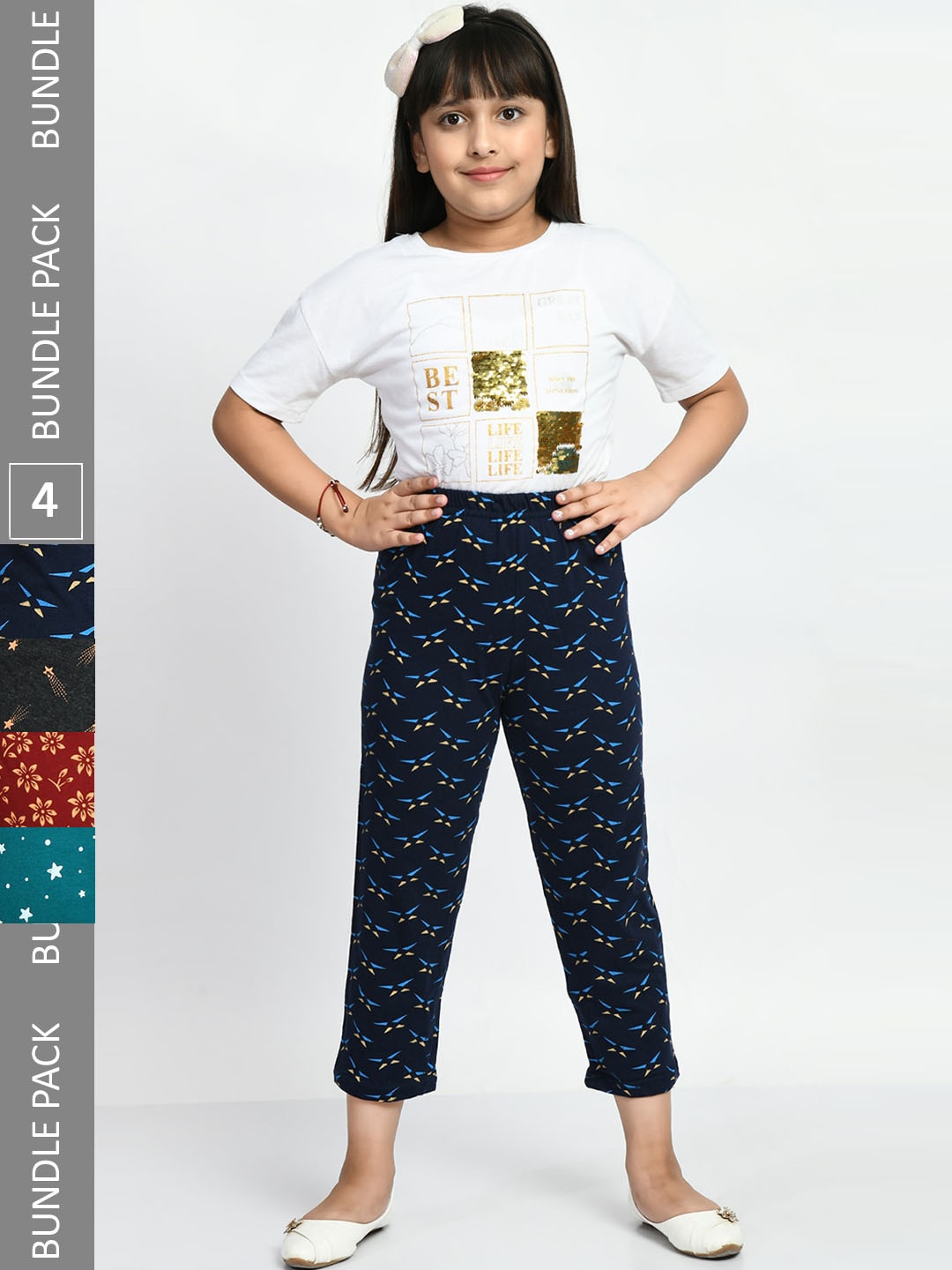 

BAESD Girls Pack Of 4 Printed Pure Cotton Lounge Pants, Black