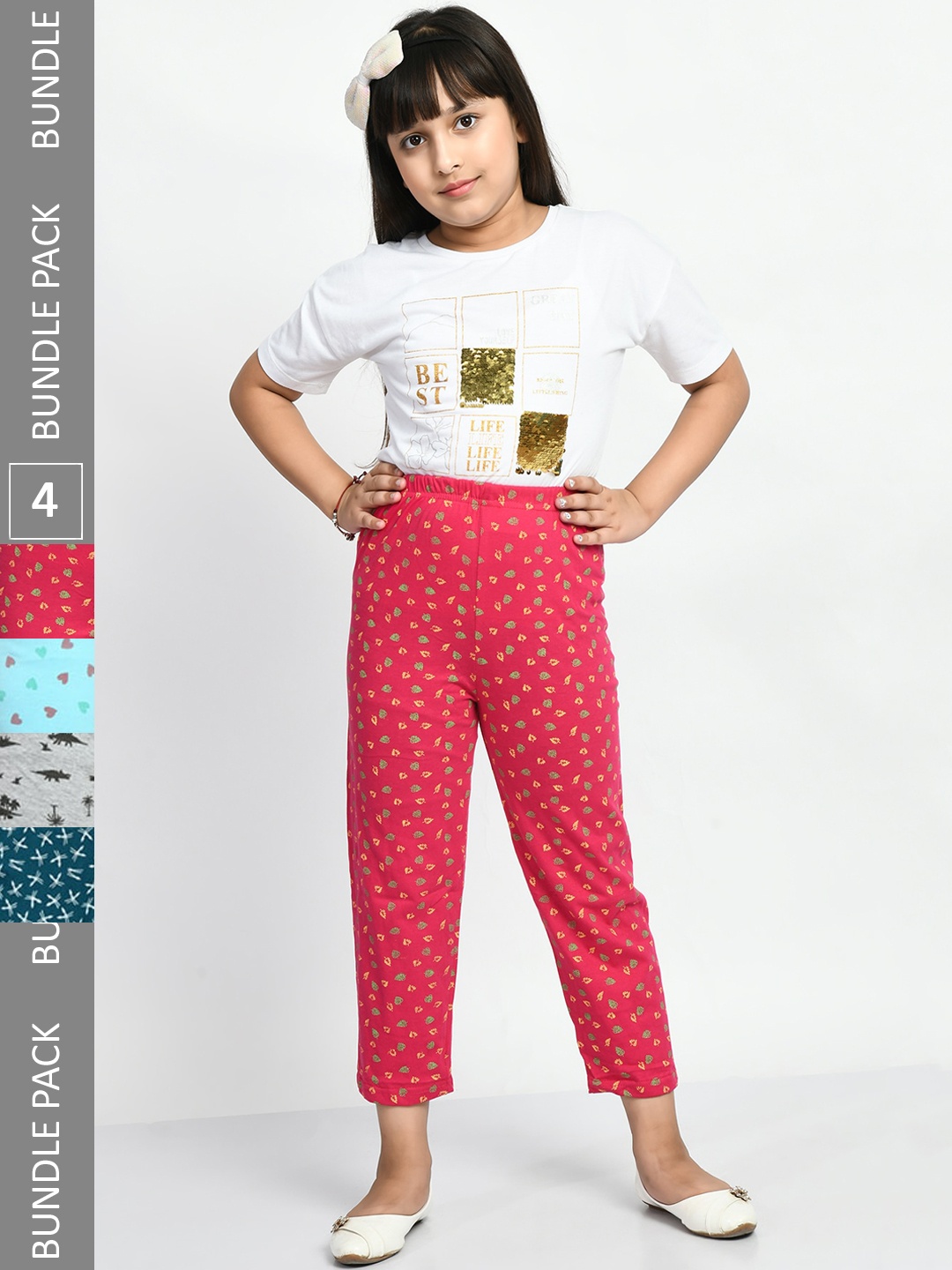 

BAESD Girls Pack Of 4 Printed Cotton Lounge Pants, Red