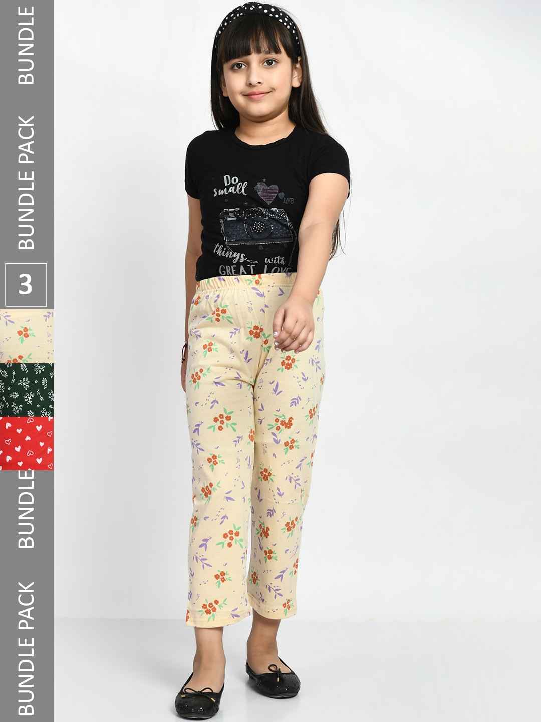 

BAESD Girls Pack Of 3 Conversational Printed Pure Cotton Lounge Pants, Beige