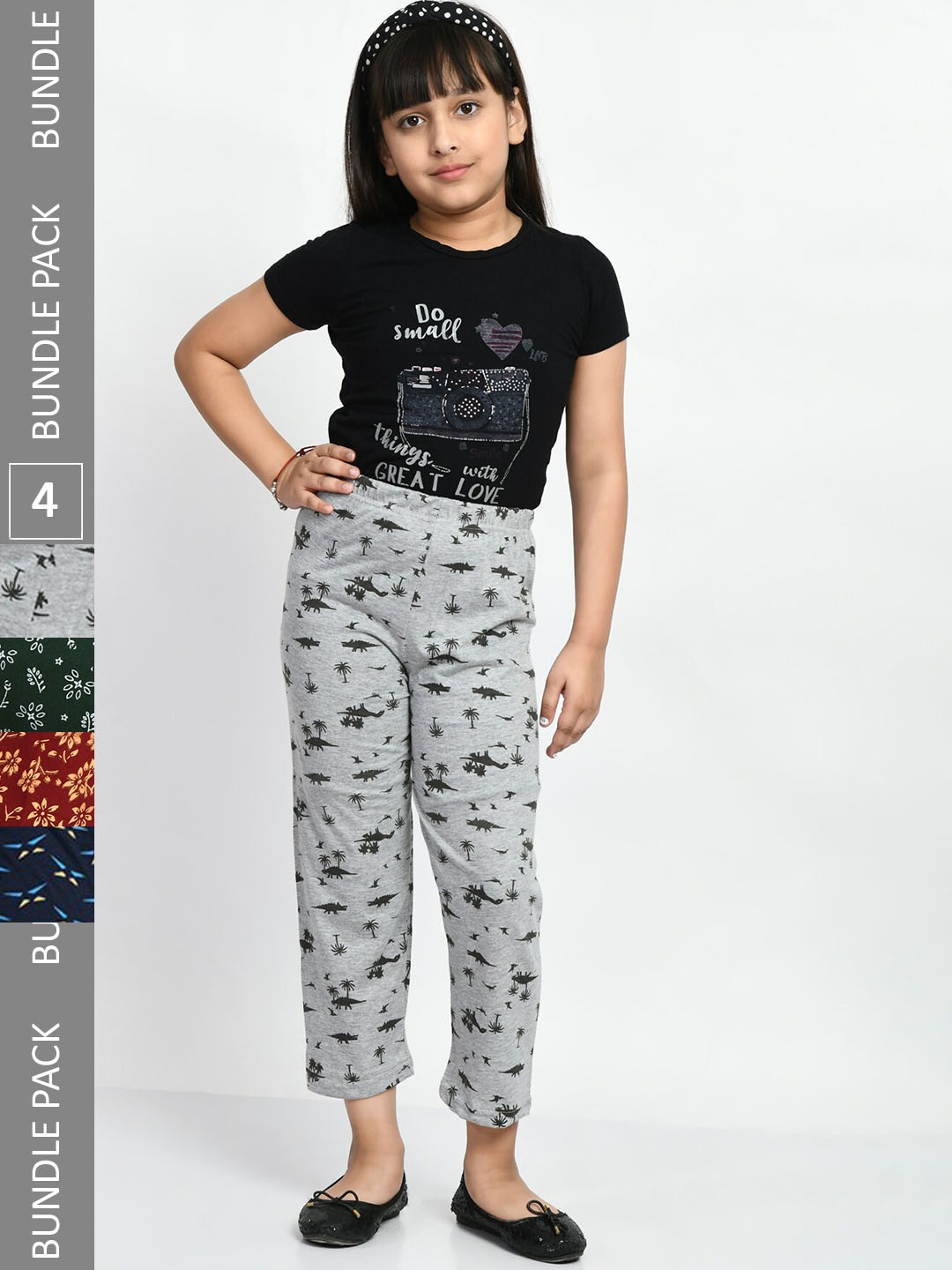 

BAESD Girls Pack of 4 Printed Cotton Lounge Pants, Grey