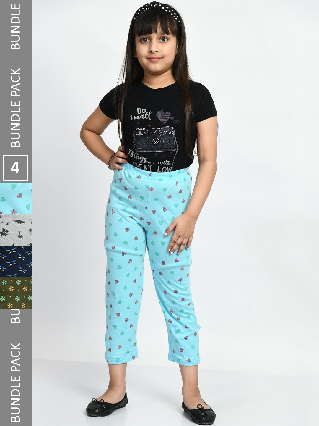 

BAESD Girls Pack Of 4 Printed Pure Cotton Lounge Pants, Blue