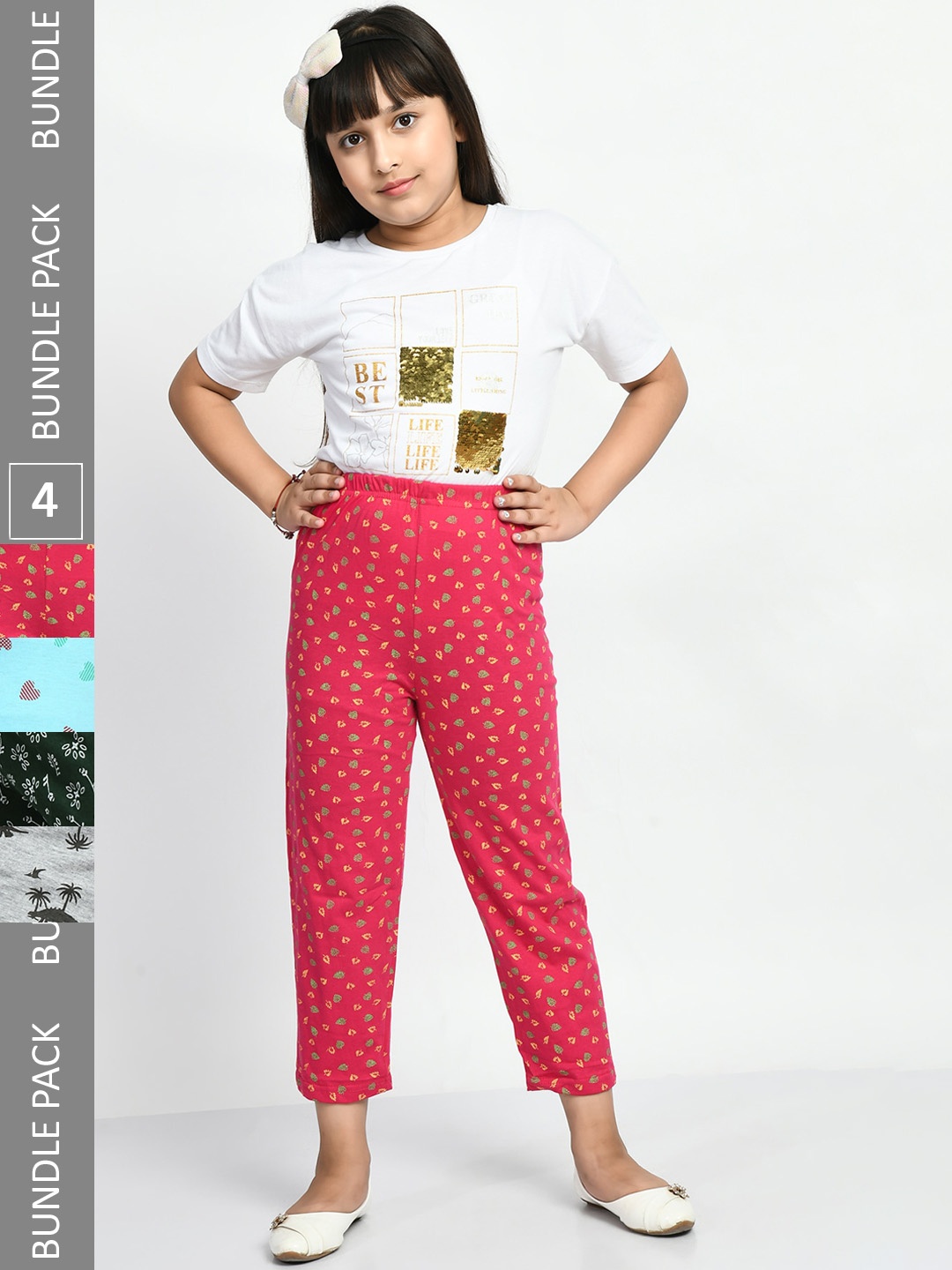 

BAESD Girls Pack Of 4 Printed Pure Cotton Lounge Pants, Pink