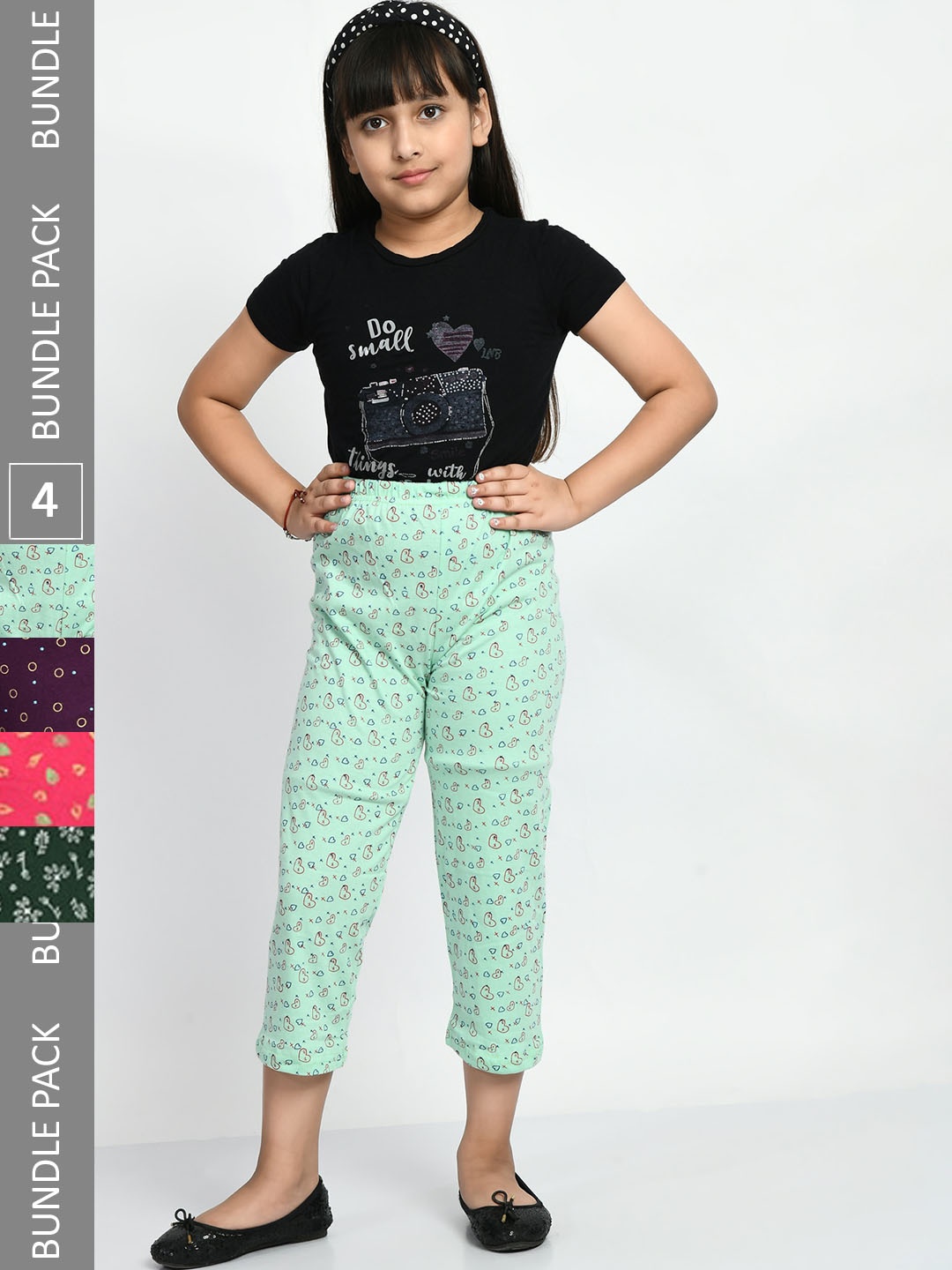 

BAESD Girls Pack of 4 Printed Cotton Lounge Pants, Green