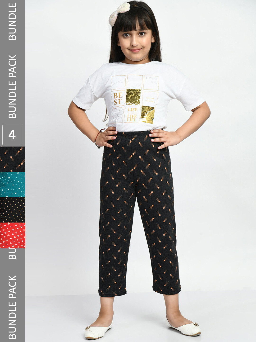 

BAESD Girls Pack of 4 Printed Lounge Pants, Black