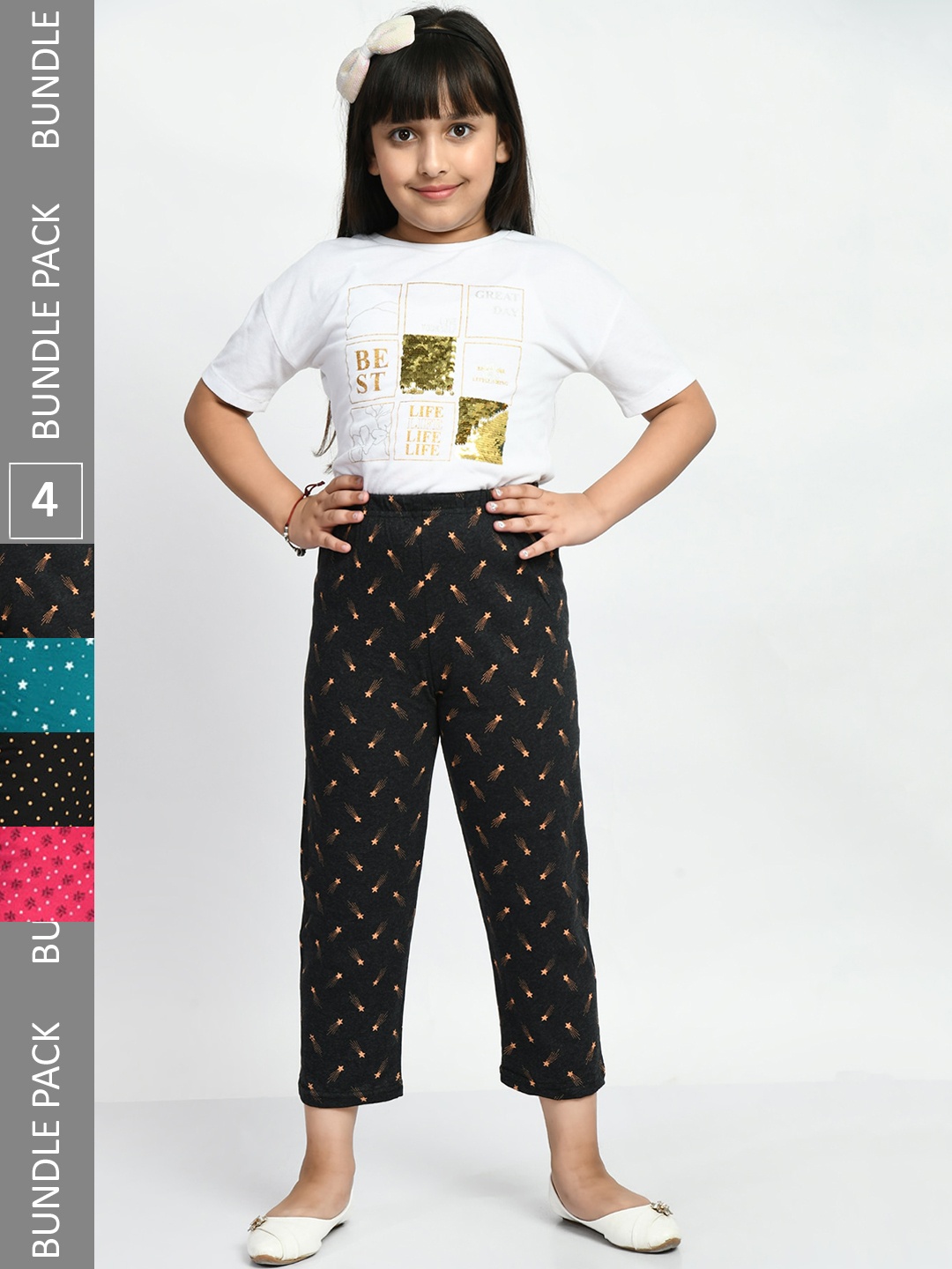 

BAESD Girls Pack Of 4 Printed Pure Cotton Lounge Pants, Black