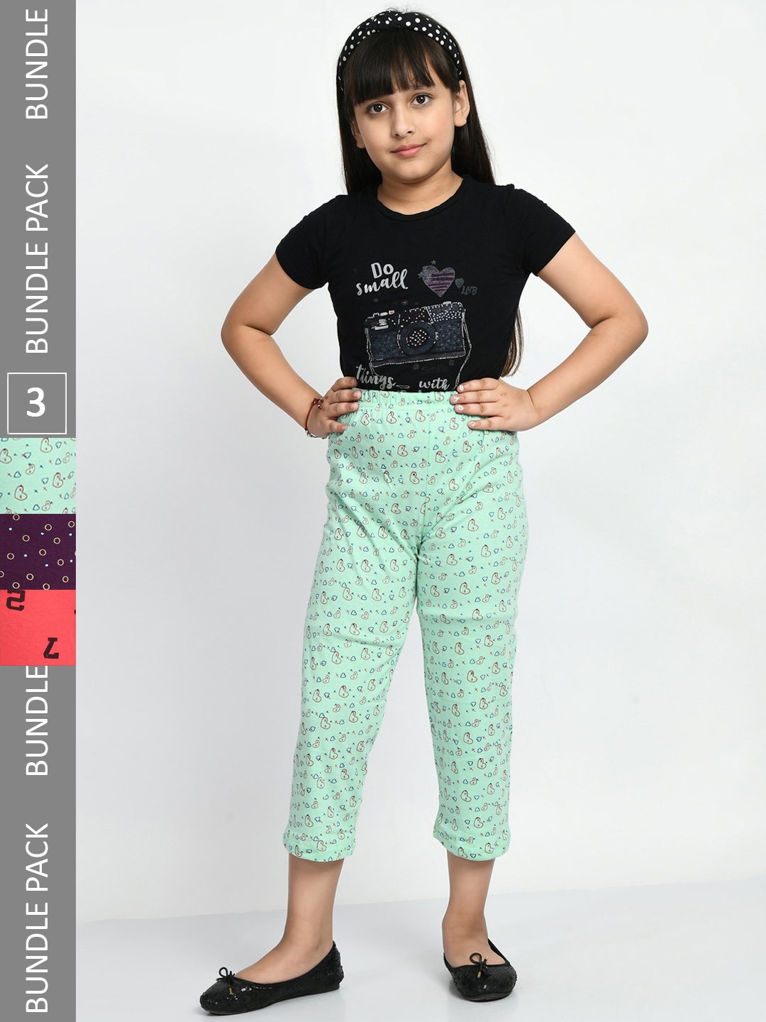 

BAESD Girls Pack Of 3 Printed Pure Cotton Lounge Pants, Green