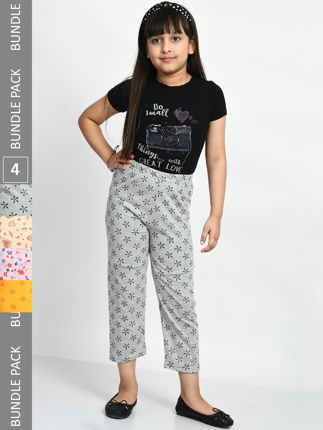 

BAESD Girls Pack Of 4 Printed Pure Cotton Lounge Pants, Grey