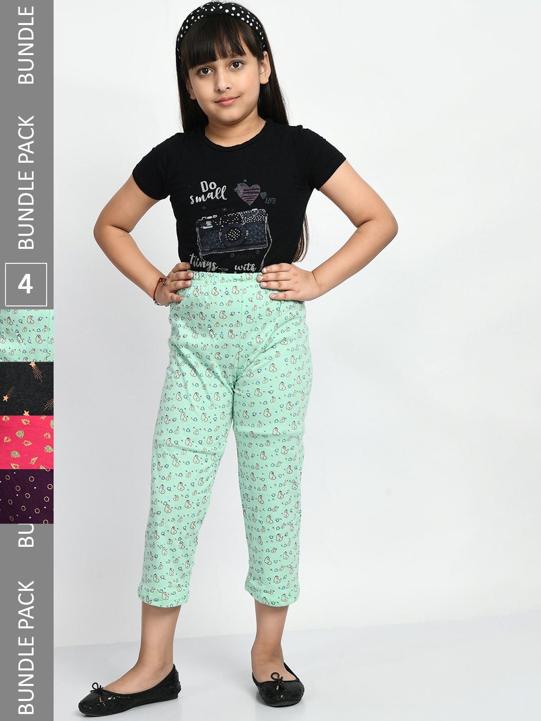 

BAESD Girls Pack Of 4 Printed Pure Cotton Lounge Pants, Green