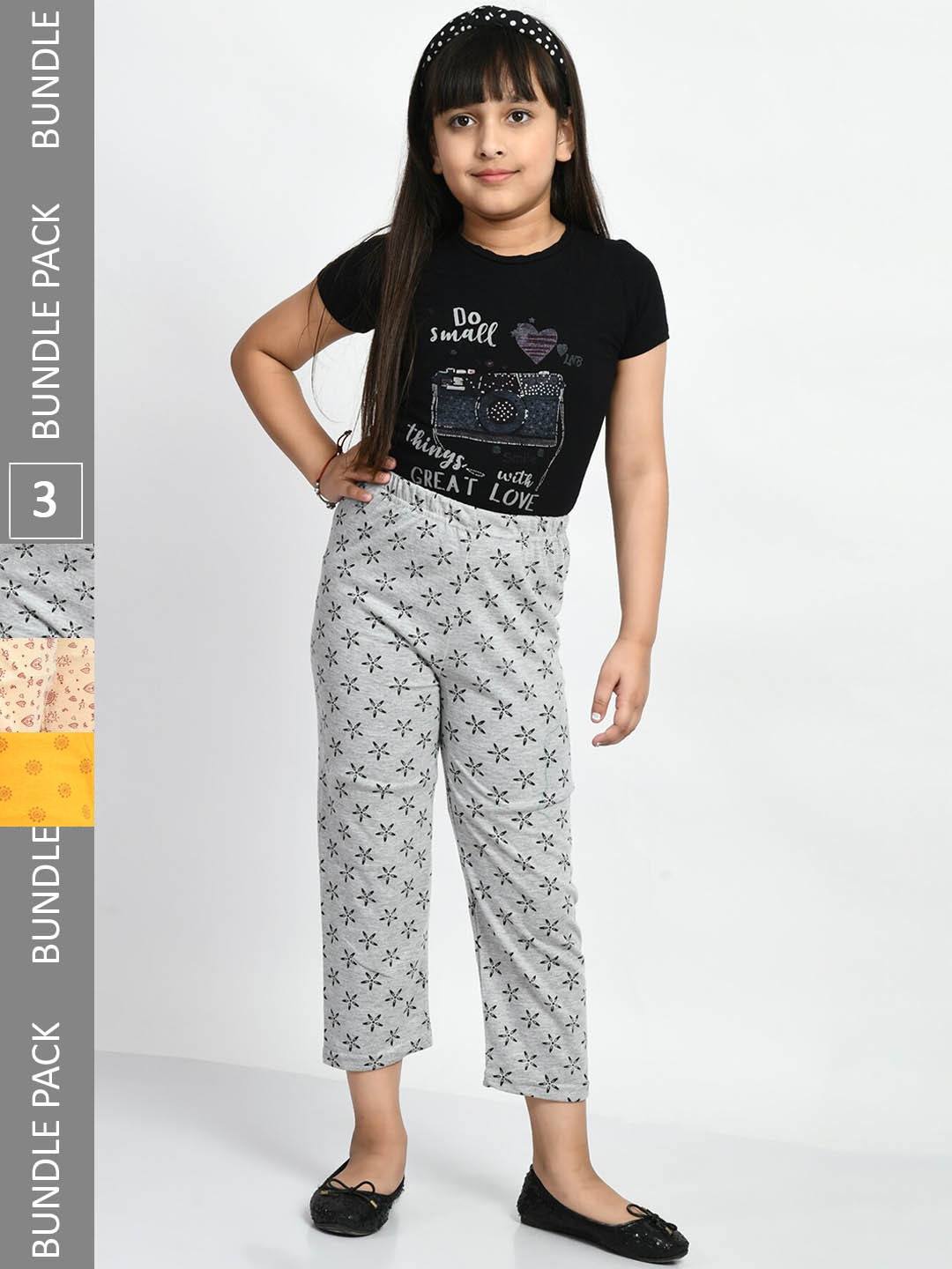 

BAESD Girls Pack Of 3 Printed Pure Cotton Lounge Pants, Grey