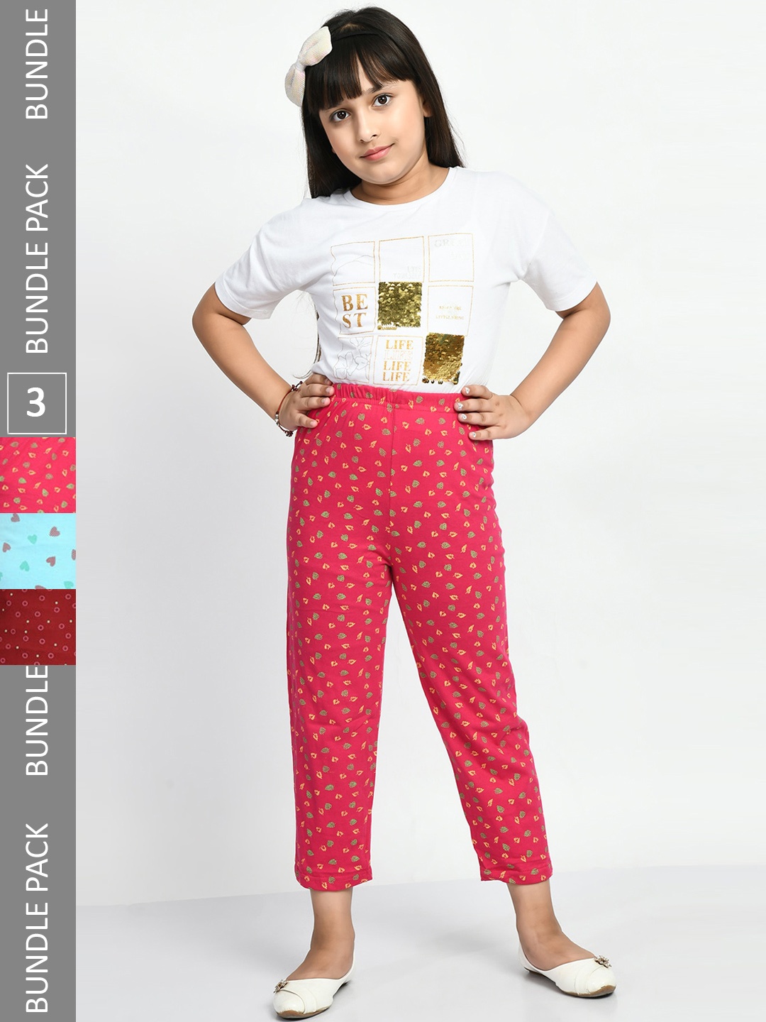 

BAESD Girls Set Of 3 Printed Cotton Lounge Pants, Red