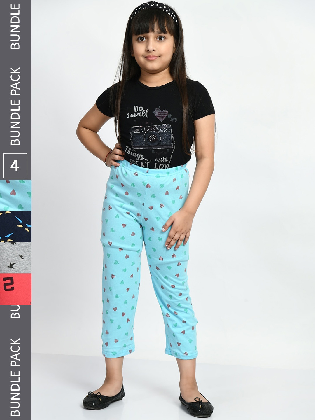 

BAESD Girls Pack Of 4 Printed Pure Cotton Lounge Pants, Navy blue