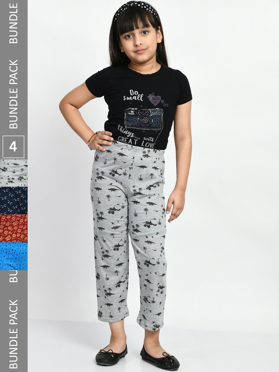 

BAESD Girls Pack Of 4 Printed Pure Cotton Lounge Pants, Grey