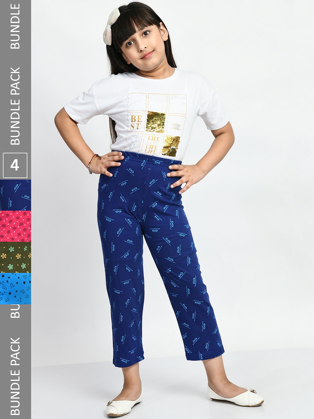 

BAESD Girls Pure Cotton Pack of 4 Lounge Pants, Blue