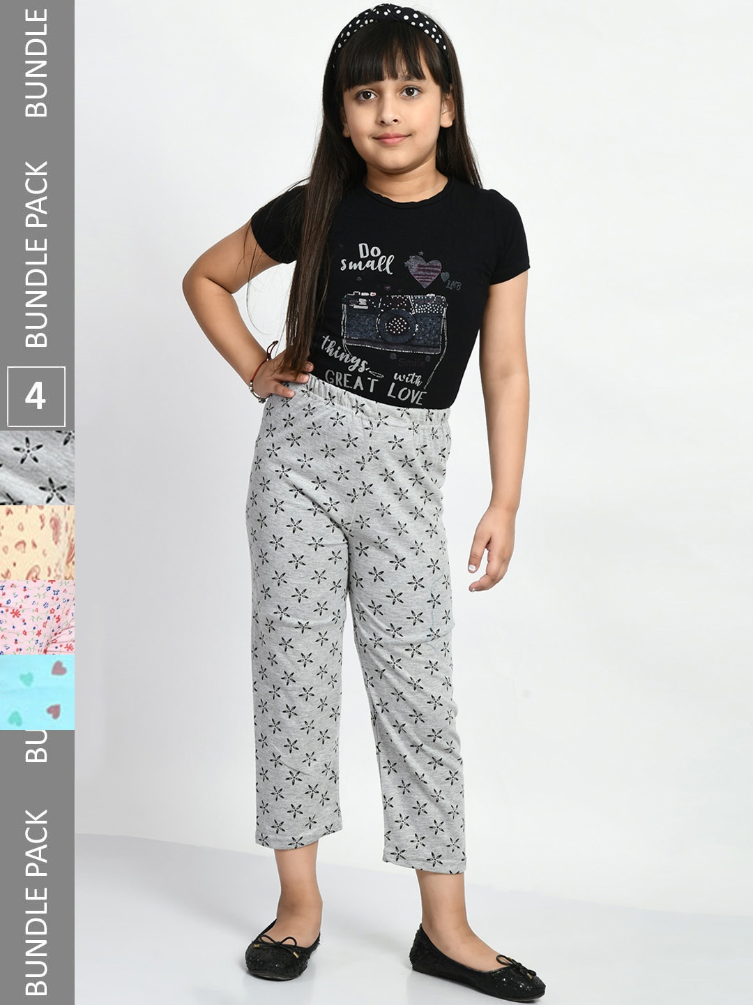

BAESD Girls Pack Of 4 Printed Pure Cotton Lounge Pants, Grey