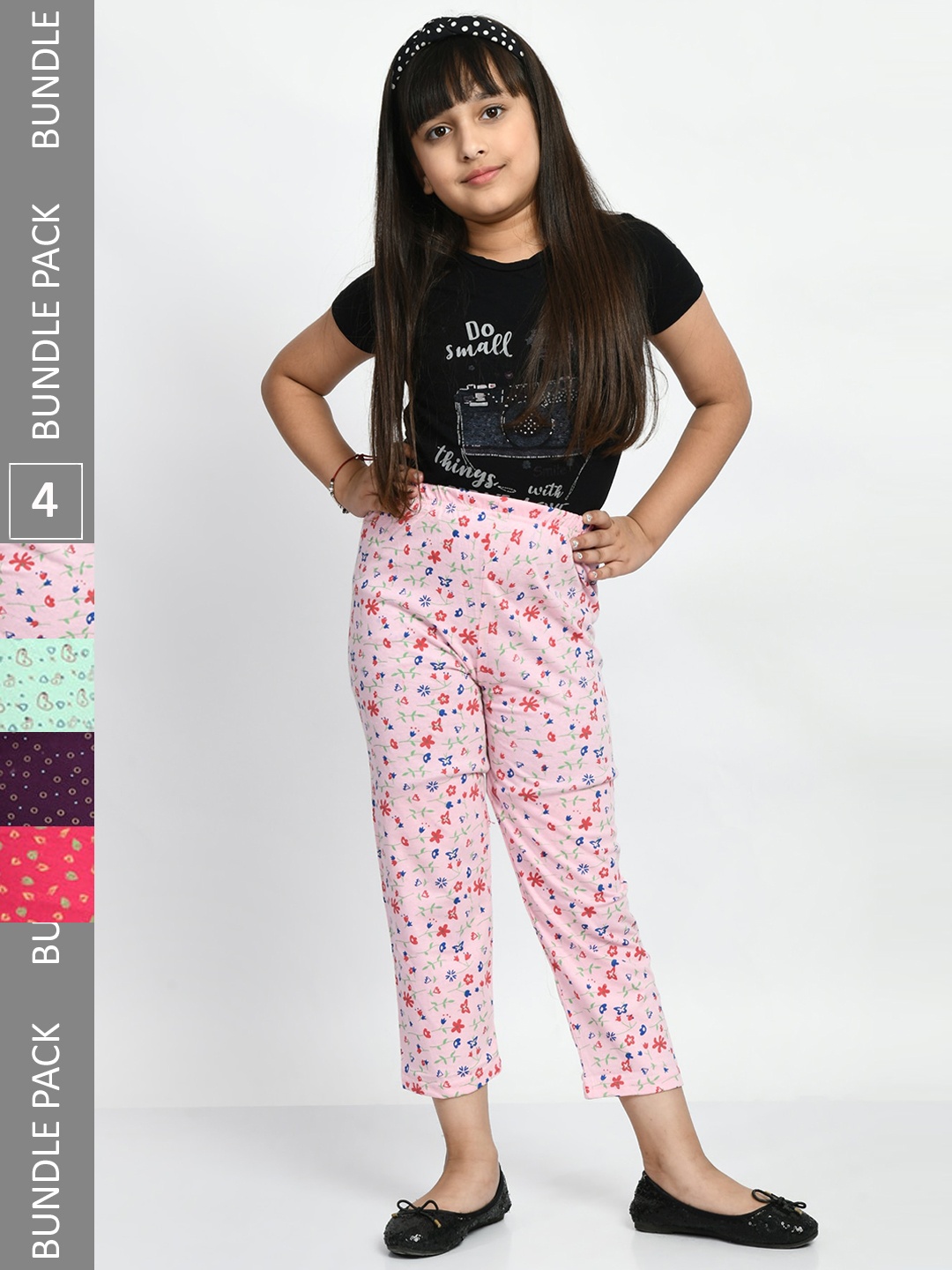 

BAESD Girls Pack Of 4 Conversational Printed Pure Cotton Lounge Pants, Green