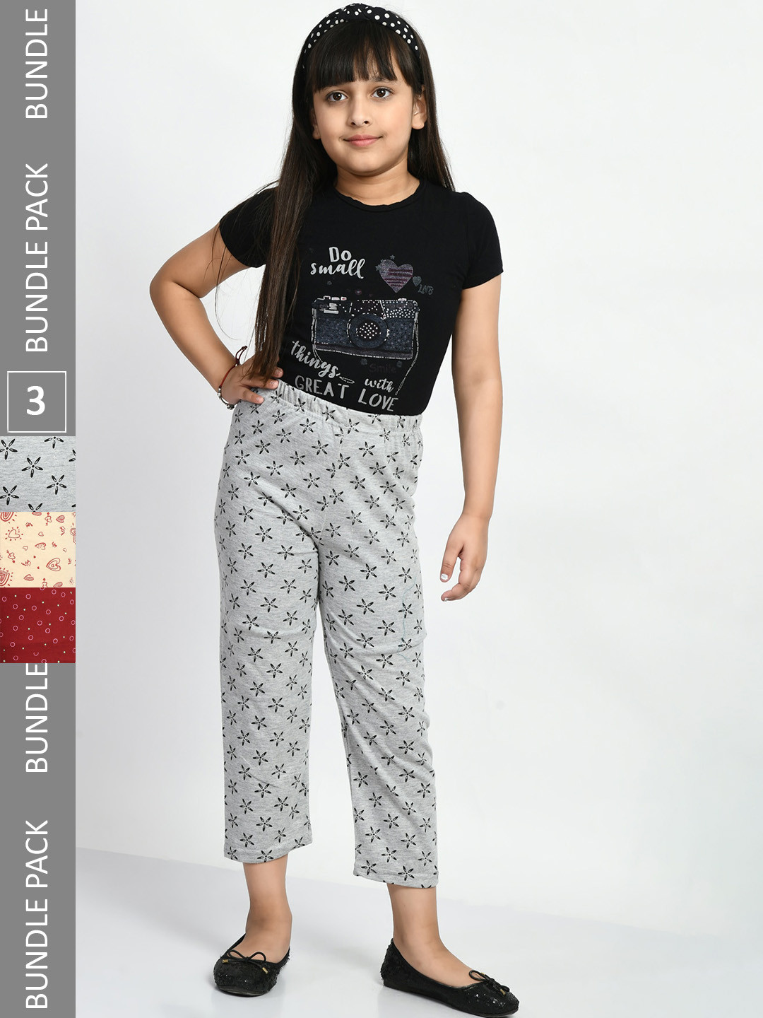 

BAESD Girls Pack Of 3 Conversational Printed Pure Cotton Lounge Pants, Grey