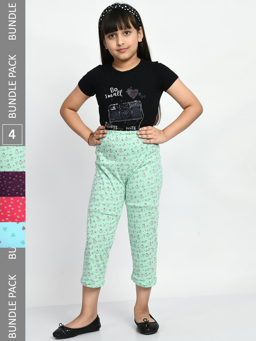 

BAESD Girls Pack Of 4 Conversational Printed Pure Cotton Lounge Pants, Green