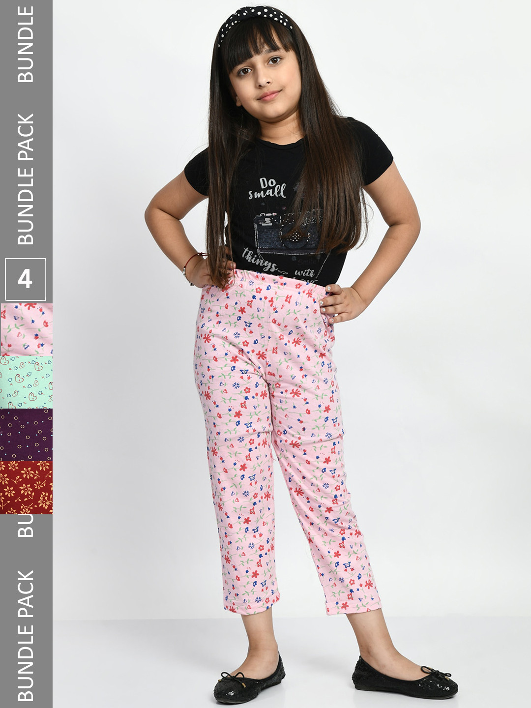 

BAESD Girls Pack Of 4 Conversational Printed Pure Cotton Lounge Pants, Rose