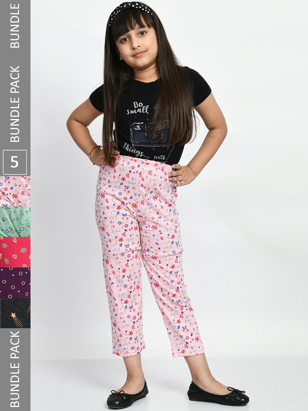 

BAESD Girls Pack Of 5 Conversational Printed Pure Cotton Lounge Pants, Pink