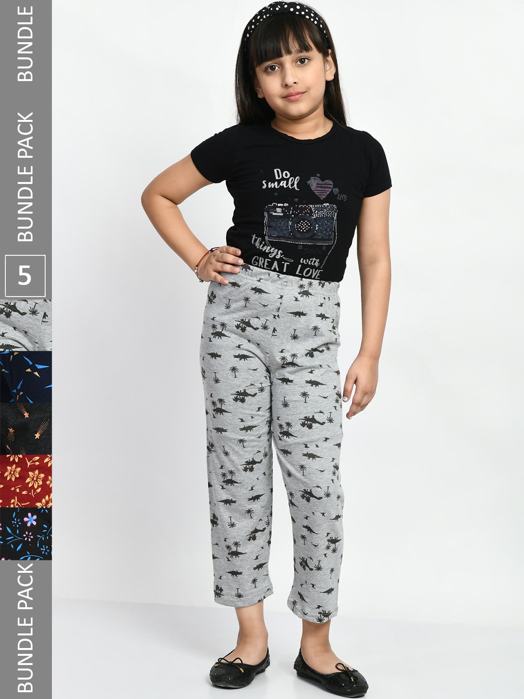

BAESD Girls Pack Of 5 Printed Pure Cotton Lounge Pants, Grey
