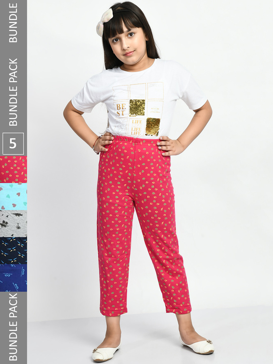 

BAESD Girls Pack Of 5 Printed Pure Cotton Lounge Pants, Pink